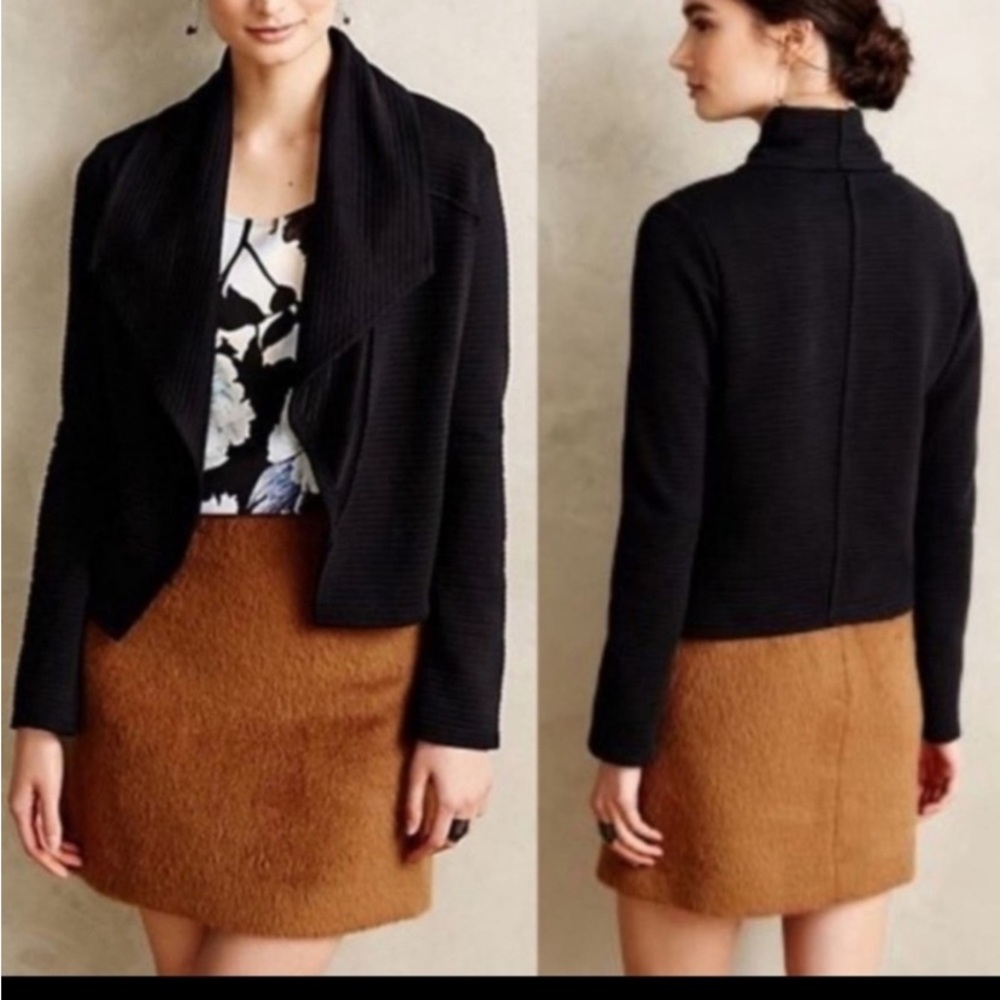 Anthro Dolan Lea Black Ribbed Cascading Cardigan
